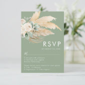 Sage Green Boho Pampas Grass RSVP Kaartje (Staand voorkant)