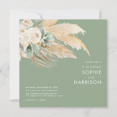 Sage Green Boho Pampas Grass Square Weddenschap Kaart (Voorkant)