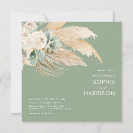 Sage Green Boho Pampas Grass Square Weddenschap Kaart