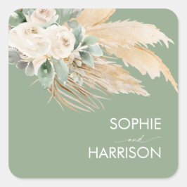 Sage Green Boho Pampas Grass Vierkante Sticker