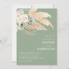 Sage Green Boho Pampas Grass Wedding Kaart