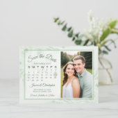 Sage Green Boho Peonies Calendar & Photo Wedding Save The Date (Staand voorkant)