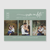 Sage Green Boho Photo Save the Date Magnetic Kaart (Voorkant)