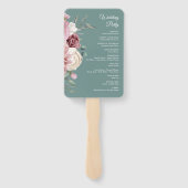 Sage Green Boho Pink Floral Wedding Programme Handwaaier (Achterkant)