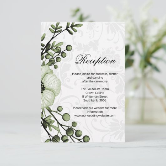 Sage Green Boho Reception Informatiekaartje (Staand voorkant)