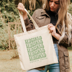 Sage Green Boho Retro Aangepaste Bachelorette Tote Bag
