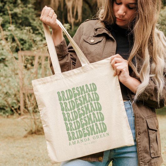 Sage Green Boho Retro Aangepaste Bachelorette Tote Bag
