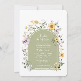 Sage Green Boho Rustieke Baby in Bloom Baby shower Kaart