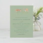 Sage Green Boho Rustieke Wildflower Garden Wedding Kaart (Staand voorkant)