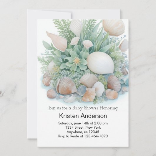 Sage Green Boho Seashell Celebration Baby shower Kaart (Voorkant)