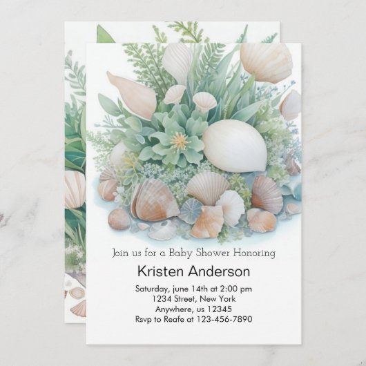 Sage Green Boho Seashell Celebration Baby shower Kaart (Voorkant / Achterkant)