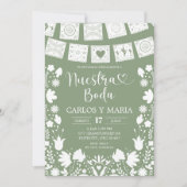 Sage Green Boho Talavera Mexican Nuestra Boda Kaart (Voorkant)