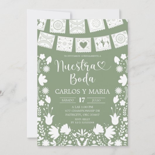 Sage Green Boho Talavera Mexican Nuestra Boda Kaart (Voorkant)
