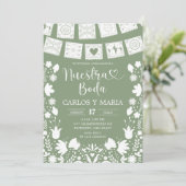 Sage Green Boho Talavera Mexican Nuestra Boda Kaart (Staand voorkant)