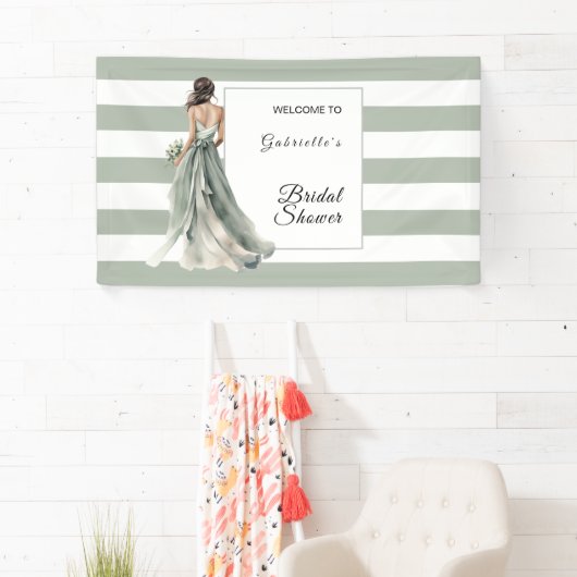 Sage Green Boho Waterverf Stripes Vrijgezellenfees Spandoek (Insitu)