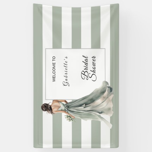 Sage Green Boho Waterverf Stripes Vrijgezellenfees Spandoek (Verticaal)