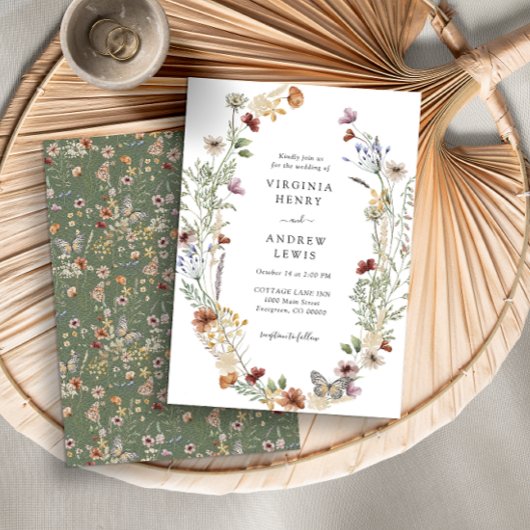 Sage Green Boho Wedding Invitation Kaart