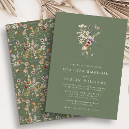 Sage Green Boho Wedding Invitation Kaart