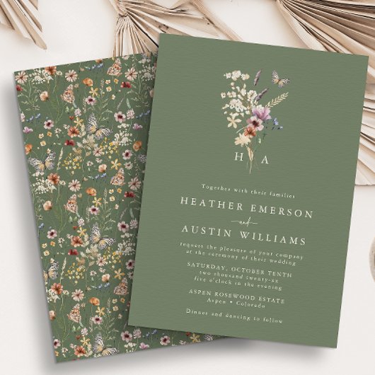 Sage Green Boho Wedding Invitation Kaart