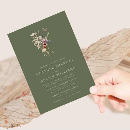 Sage Green Boho Wedding Invitation Kaart