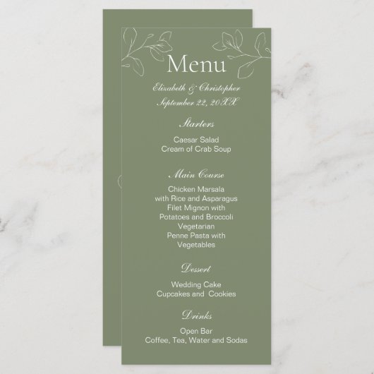 Sage Green Boho White Floral Botanical Wedding Menu (Voorkant / Achterkant)