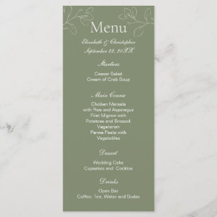 Sage Green Boho White Floral Botanical Wedding Menu