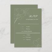 Sage Green Boho White Floral Botanical Wedding RSVP Kaartje (Voorkant / Achterkant)