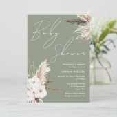 Sage Green Boho White Floral Modern Baby shower Kaart (Staand voorkant)