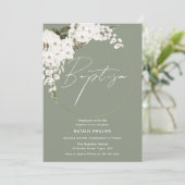 Sage Green Boho White Wreath Boy of Girl Baptism Kaart (Staand voorkant)