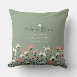 Sage Green Boho Wildflower Baby in Bloom Shower Kussen
