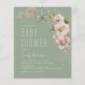 Sage Green Boho Wildflower Baby shower Invitation Flyer (Voorkant)