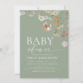 Sage Green Boho Wildflower Baby shower Kaart (Voorkant)