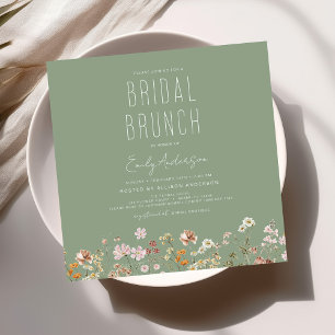 Sage Green Boho Wildflower Bridal Brunch Douche Kaart