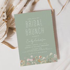 Sage Green Boho Wildflower Bridal Brunch Douche Kaart