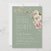 Sage Green Boho Wildflower Bridal Shower Elegant Kaart (Voorkant)