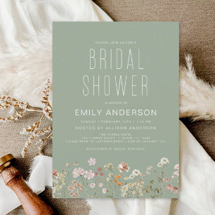 Sage Green Boho Wildflower Bridal Shower Elegant Kaart