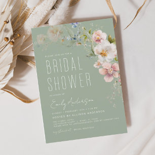 Sage Green Boho Wildflower Bridal Shower Elegant Kaart