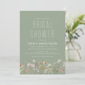 Sage Green Boho Wildflower Bridal Shower Elegant Kaart (Staand voorkant)