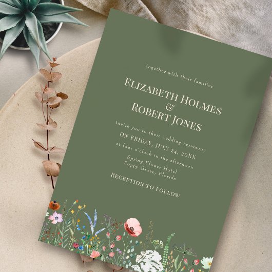Sage Green Boho Wildflower bruiloft uitnodiging
