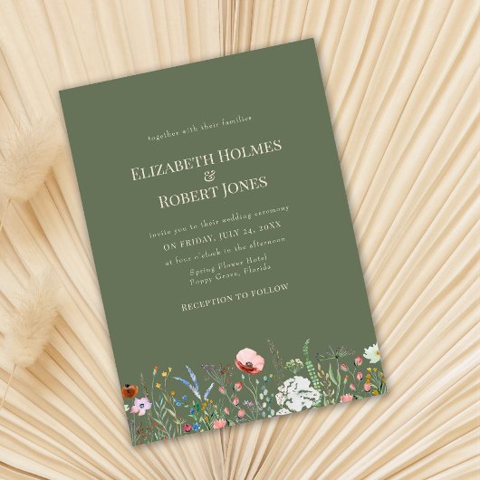 Sage Green Boho Wildflower bruiloft uitnodiging