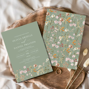 Sage Green Boho Wildflower Garden Wedding Kaart