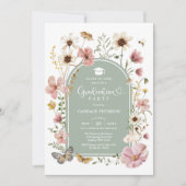 Sage Green Boho Wildflower Meadow Graduation Party Kaart (Voorkant)
