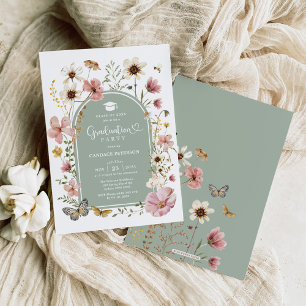 Sage Green Boho Wildflower Meadow Graduation Party Kaart