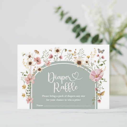 Sage Green Boho Wildflower Meadow Luier Raffle Informatiekaartje (Staand voorkant)