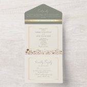 Sage Green Boho Wildflower Wedding All In One Uitnodiging (Binnen)