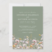 Sage Green Boho Wildflower Wedding Kaart (Voorkant)