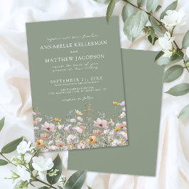 Sage Green Boho Wildflower Wedding Kaart