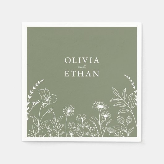 Sage Green, Boho, Wildflower Wedding Napkins Servet (Voorkant)