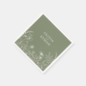 Sage Green, Boho, Wildflower Wedding Napkins Servet (Hoek)