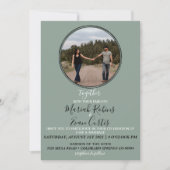 SAGE GREEN Boho Wreath Photo Wedding Invitation Kaart (Voorkant)